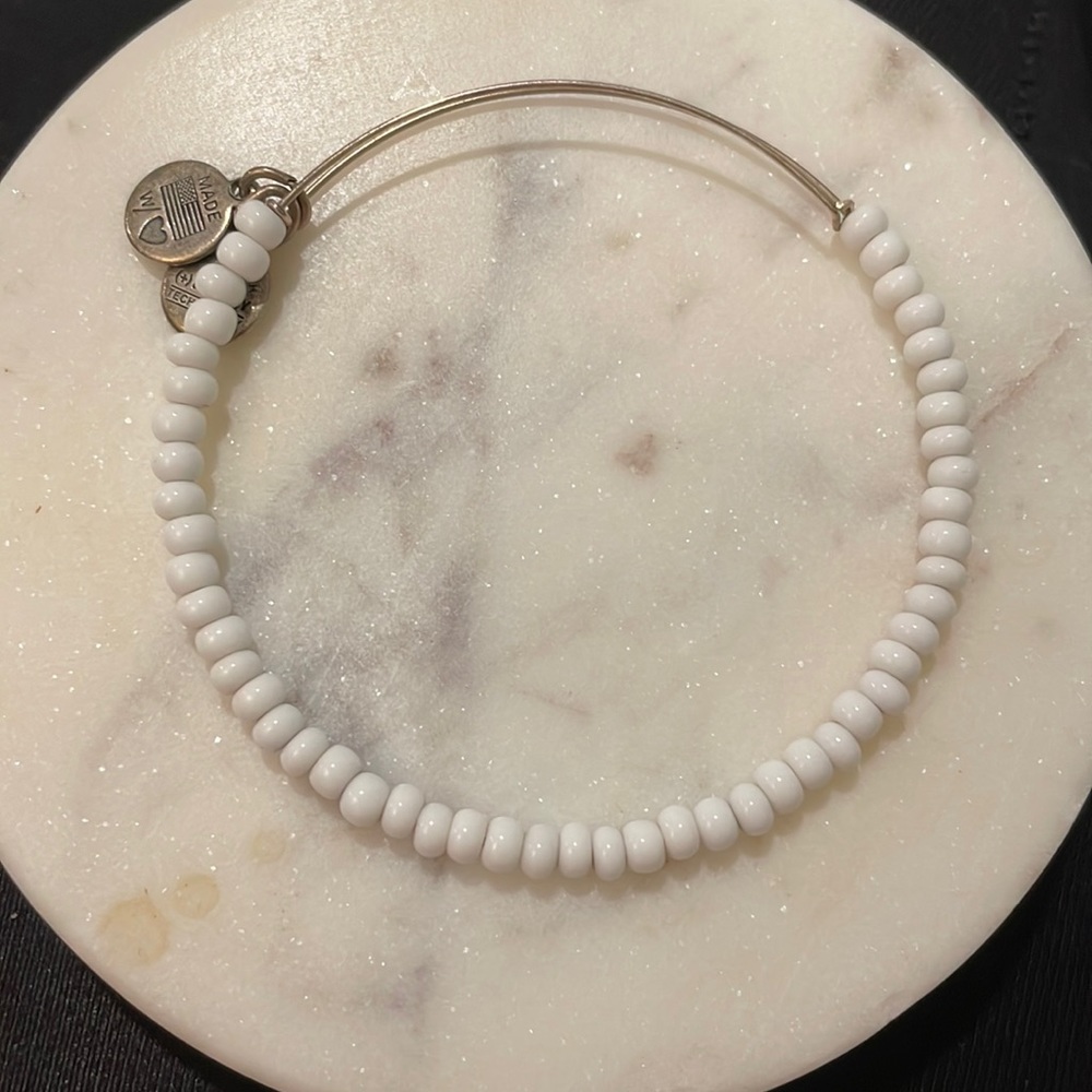 Alex and Ani Silver White Beaded Charm Bracelet adjustable Bangle